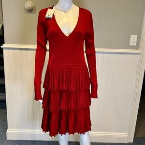 Diane Von Furstenberg Red Long Sleeve Tiered Dress